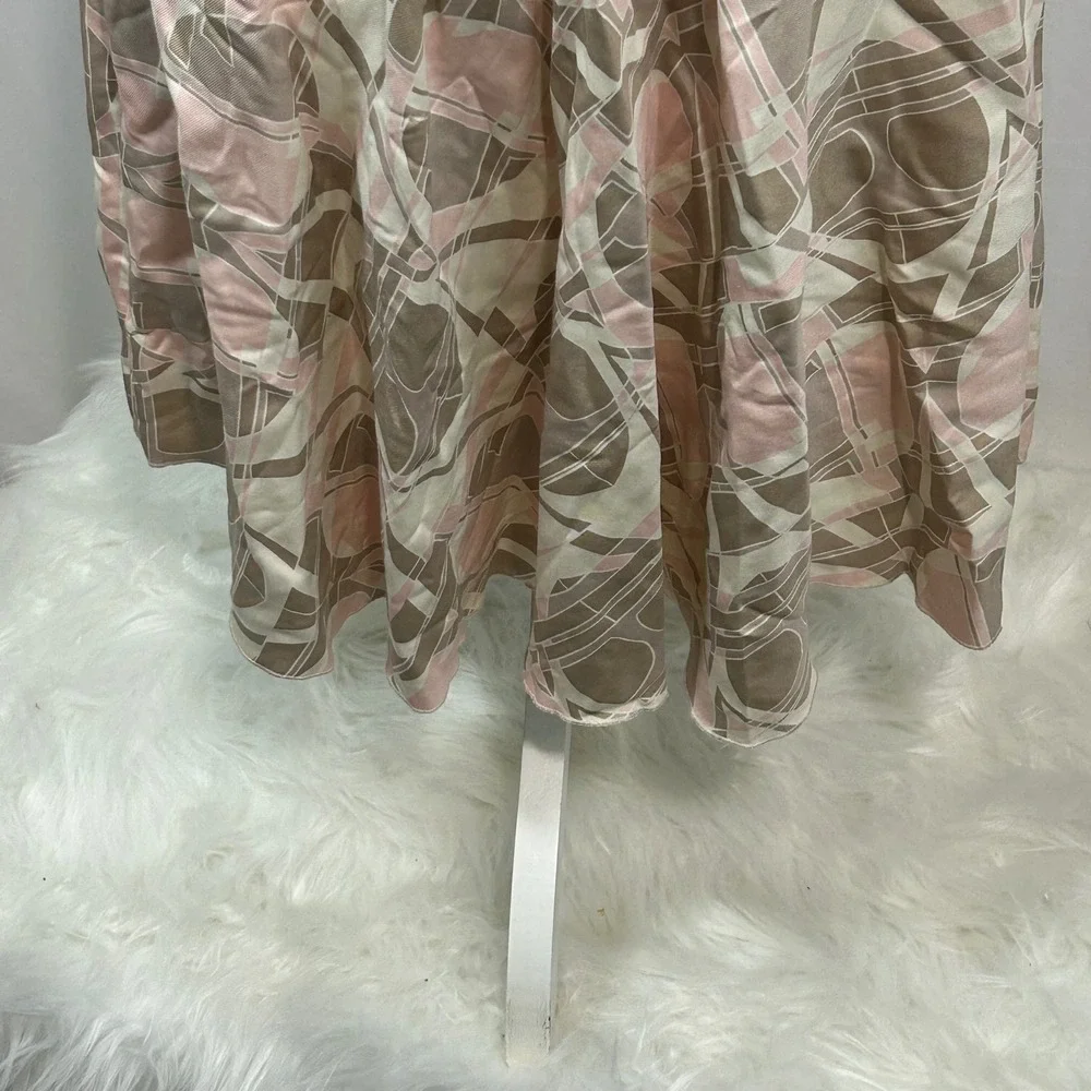 Tahari Skirt Size 2 Pebble Beige Pink Abstract Print‎ Silk Wool Blend